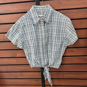 Wrangler Blue and White Plaid Tie-Front Button Shirt Vintage